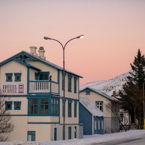 a hotel in the middle of a snowy mountain